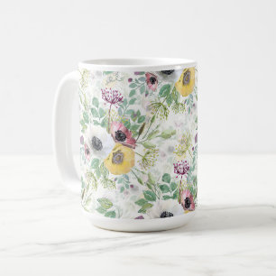 Pink, white and yellow anemones. coffee mug