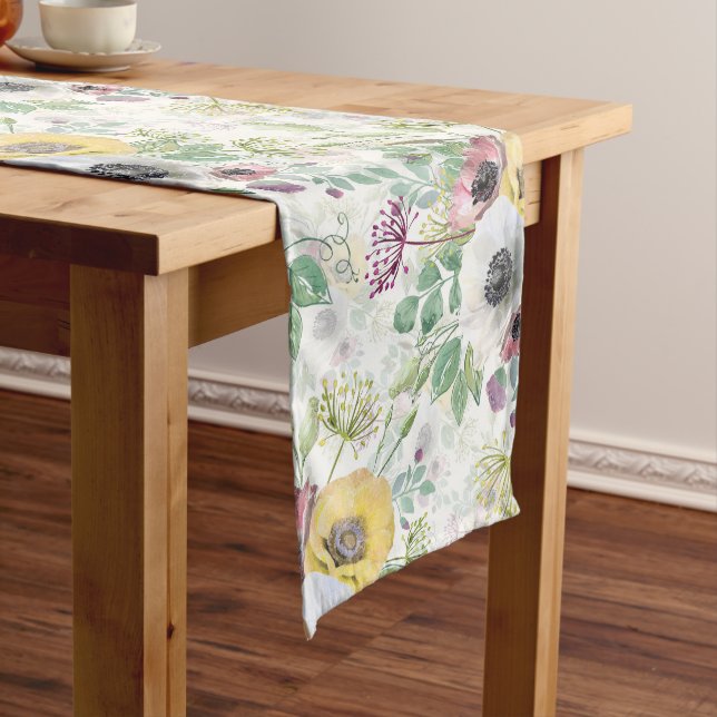 Pink, white and yellow anemones. long table runner (In Situ)