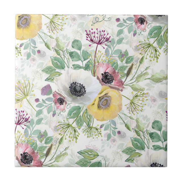 Pink, white and yellow anemones. tile (Front)