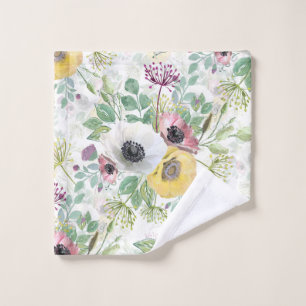 Pink, white and yellow anemones. wash cloth