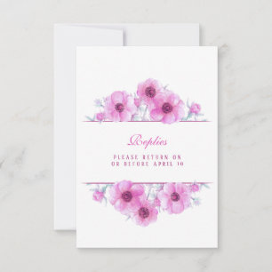 Pink white anemone floral wedding reply RSVP  Card
