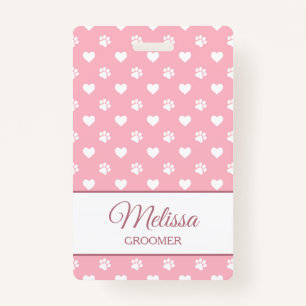 Pink & White Animal Paw Prints and Hearts Monogram Badge