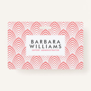 Pink & White Art-Deco Geometric Pattern Badge