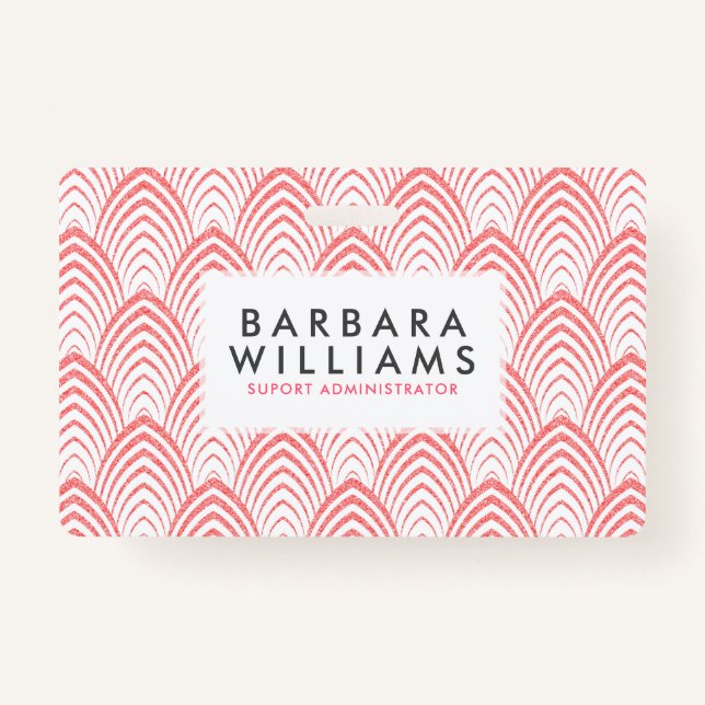 Pink & White Art-Deco Geometric Pattern Badge (Front)