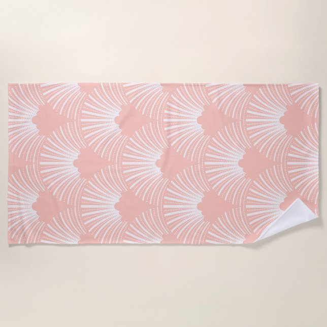 Pink & White Art-Deco Pattern Beach Towel (Front)