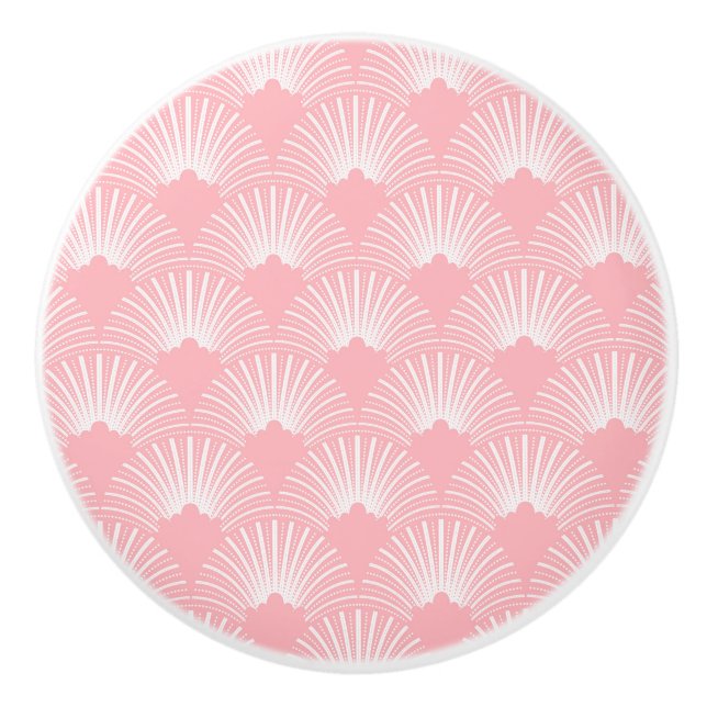 Pink & White Art-deco Pattern Ceramic Knob (Front)