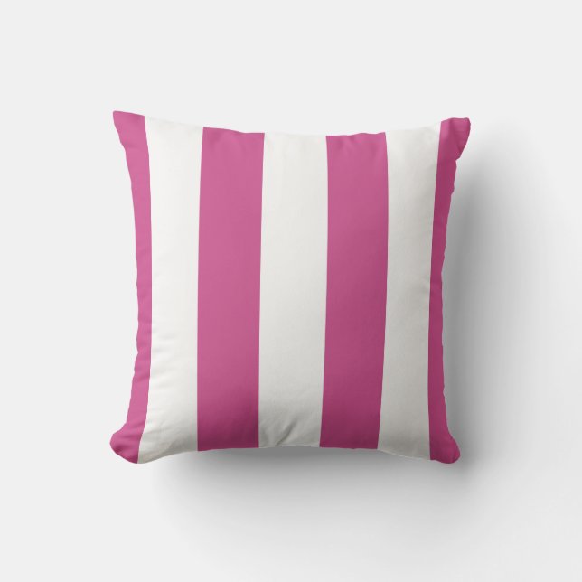 Pink & White Awning Stripes Outdoor Throw Pillow (Front)