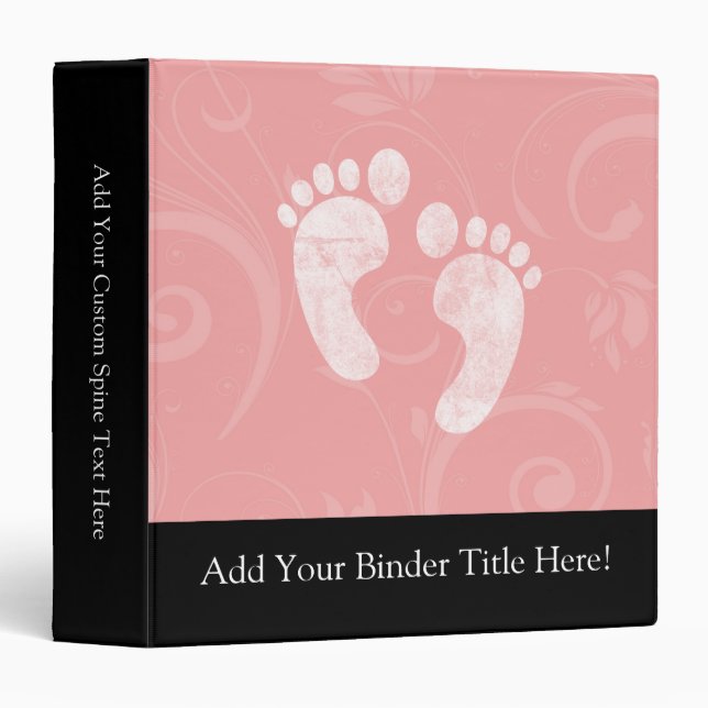 Pink/White Baby Footprints Binder (Front/Spine)
