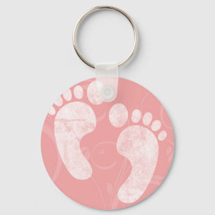 Pink/White Baby Footprints Keychain