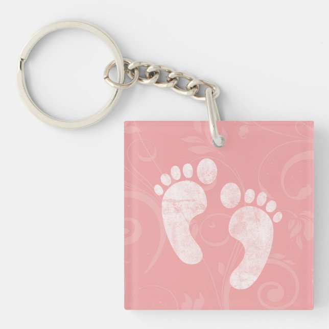 Pink/White Baby Footprints Keychain (Front)