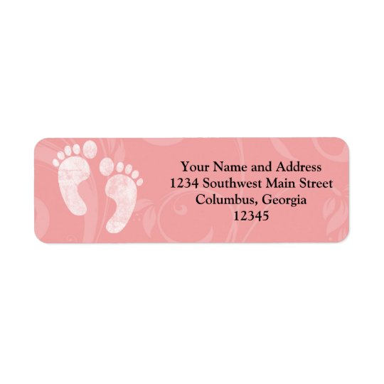 Pink/White Baby Footprints Return Address Label