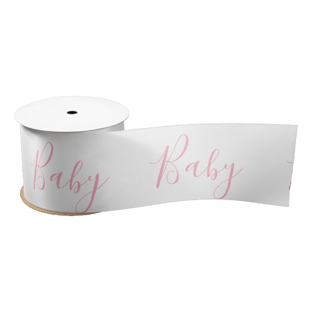 Pink White Baby Girl Script Elegant Baby Shower Satin Ribbon (Spool)