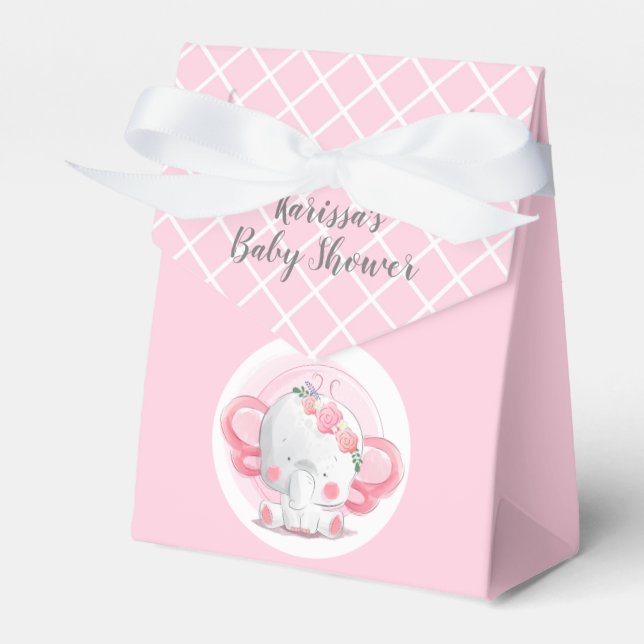 Pink & White Baby Jungle Elephant Party Favour Box (Front Side)