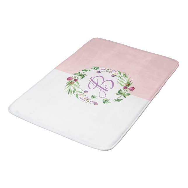 Pink & White Background Delicate Flowers Wreath Bath Mat (Angled)