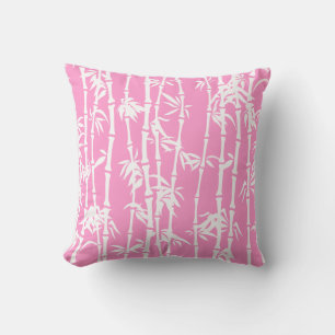 Pink, white bamboo custom throw pillow