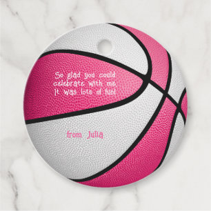 pink white basketball girls birthday party favour tags