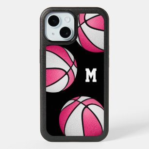 Pink white basketballs monogrammed iPhone 15 case