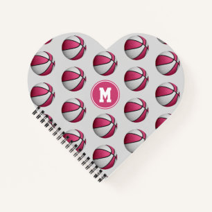 pink white basketballs pattern girl's heart shaped notebook