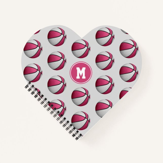 pink white basketballs pattern girl's heart shaped notebook (Front)