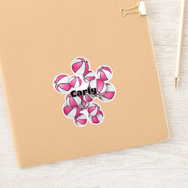 pink white basketballs with player name (Notebook)