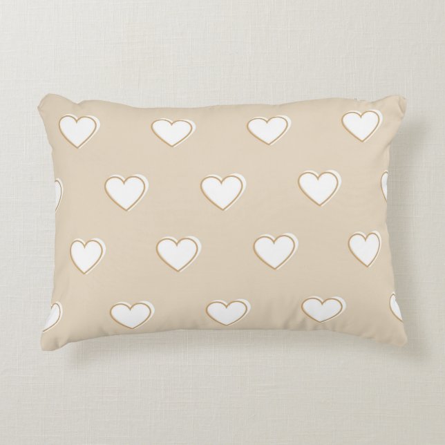 Pink White Beige Cute Simple Heart Pattern Accent Pillow (Front)