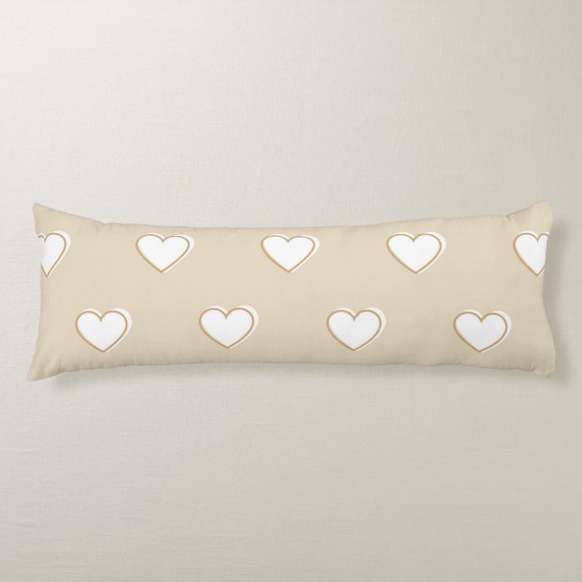 Pink White Beige Cute Simple Heart Pattern Body Pillow (Front)