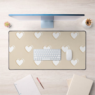 Pink White Beige Cute Simple Heart Pattern Desk Mat