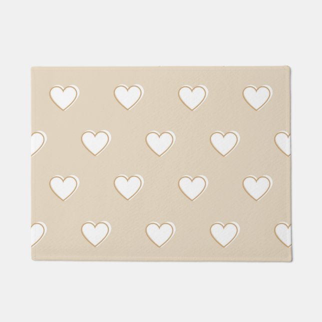 Pink White Beige Cute Simple Heart Pattern Doormat (Front)
