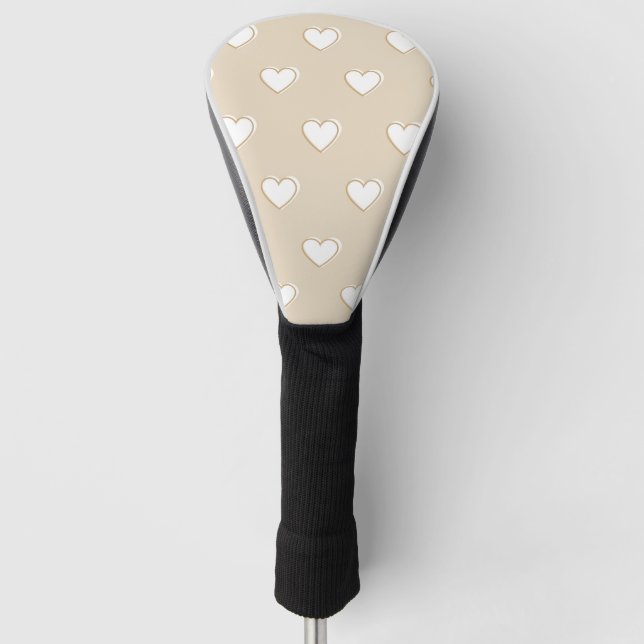 Pink White Beige Cute Simple Heart Pattern Golf Head Cover (Front)