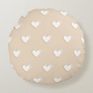 Pink White Beige Cute Simple Heart Pattern Round Pillow