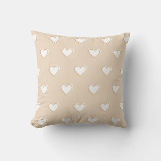 Pink White Beige Cute Simple Heart Pattern Throw Pillow