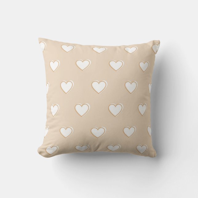 Pink White Beige Cute Simple Heart Pattern  Throw Pillow (Front)