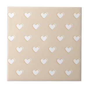 Pink White Beige Cute Simple Heart Pattern Tile