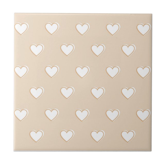 Pink White Beige Cute Simple Heart Pattern Tile (Front)