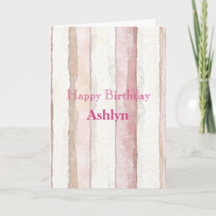 Pink White Beige Stripes Birthday Card
