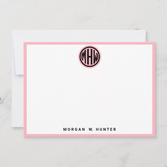 Pink White Black Circle Monogram Font DIY BG Thank You Card (Front)