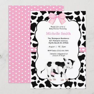 Pink White Black Cow Print Baby Shower Invitation