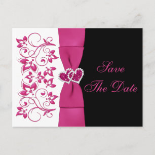 Pink, White, Black Floral Save The Date Post Card