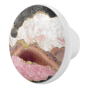 Pink White Black Mauve Gold Glitter Agate Marble Ceramic Knob