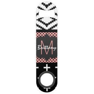 Pink, White, & Black Modern Geometric Monogram Bar Key