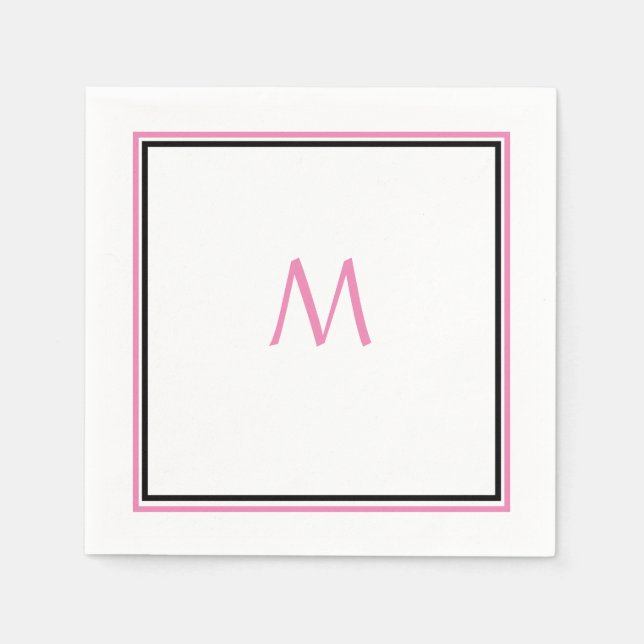 Pink White Black Monogram Initial Custom Name Cool Napkin (Front)