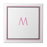 Pink White Black Monogram Initial Custom Name Gift Tile<br><div class="desc">Designed with text template for monogrammed initial which you can customize!</div>