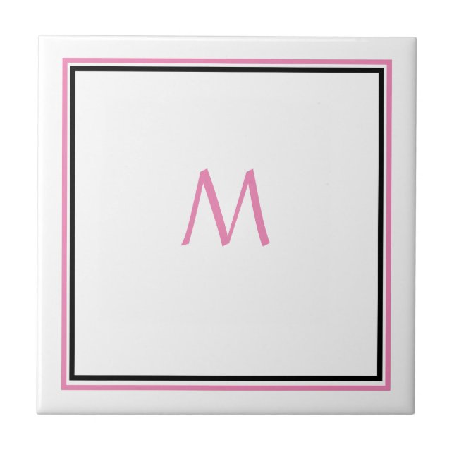 Pink White Black Monogram Initial Custom Name Gift Tile (Front)