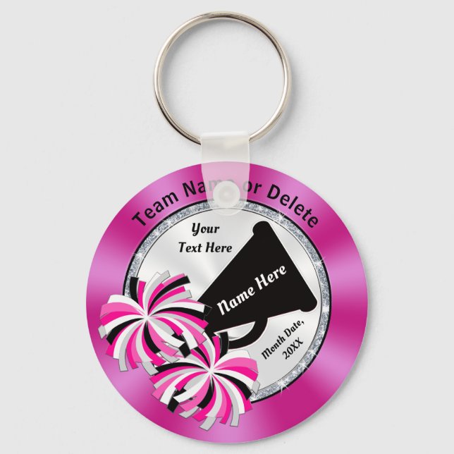 Pink, White, Black Personalized Cheer Keychains (Front)