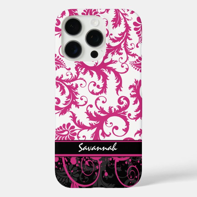 Pink White Black Personalized Damask  Case-Mate iPhone Case (Back)