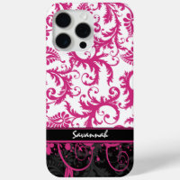 Pink White Black Personalized Damask