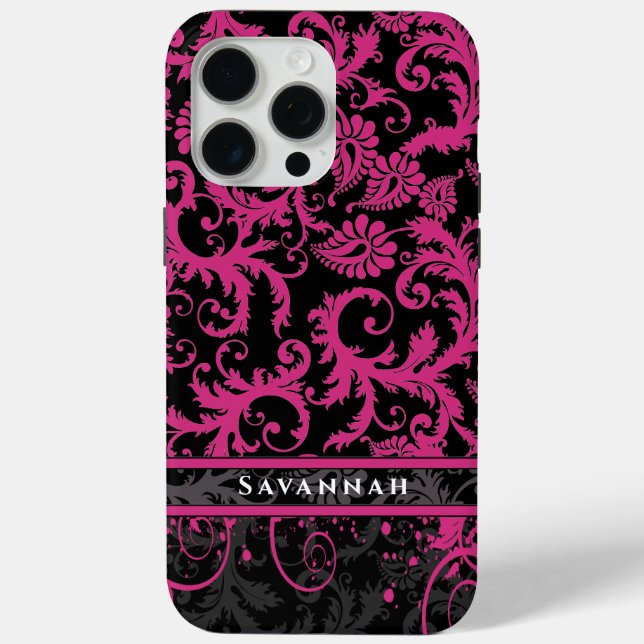 Pink White Black Personalized Damask iPhone Case-Mate iPhone Case (Back)