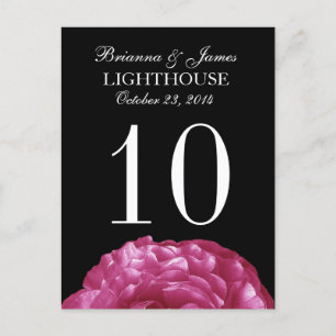 Pink White Black Rose Wedding Table Number Card