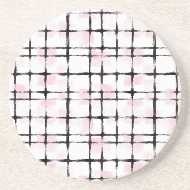 Pink White Black Stripes Coaster (Front)