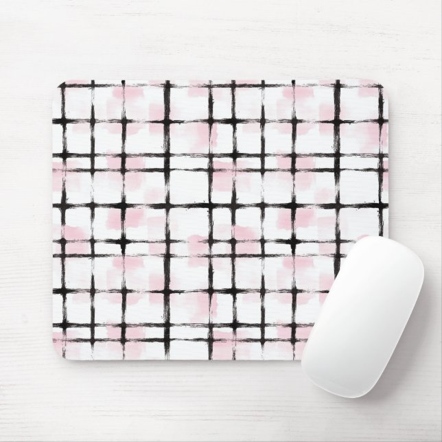 Pink White Black Stripes Mouse Pad (With Mouse)
